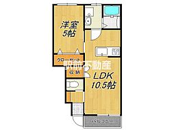 エスカレント上峰B 1階1LDKの間取り