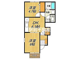 フォレスト金の原2 2DKの間取図画像