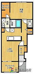 アンジュ2 1LDKの間取図画像