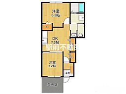 マイクレインC 2DKの間取図画像