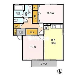 アムール・シャトーA棟 2DKの間取図画像