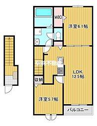 メゾンド瀬高　C 2階2LDKの間取り