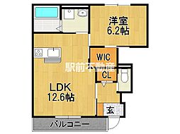ルーラル北西原A棟 1LDKの間取図画像