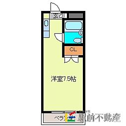 緑ケ丘ハイムA ワンルームの間取図画像