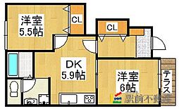 サイレントパレス一条 2DKの間取図画像