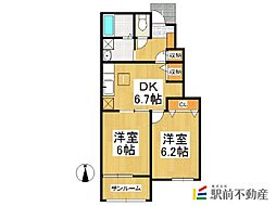 ウエスト・フィールド1 2DKの間取図画像