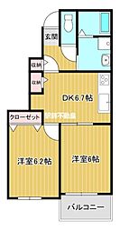 アンドールB 2DKの間取図画像