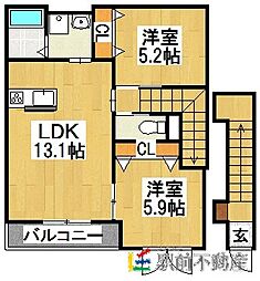 ルーラル北西原A棟 2LDKの間取図画像
