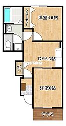 カロスアンセ弐番館 2DKの間取図画像