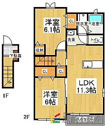 アレーズC 2LDKの間取図画像