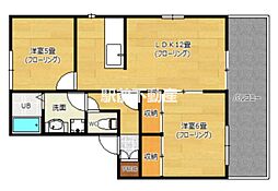 ファミリー坂・富C棟 1階2LDKの間取り