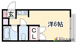 二日市ステーションビル 2階ワンルームの間取り