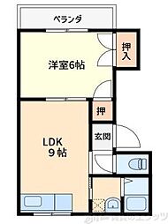 深沢ハイムB 1LDKの間取図画像