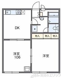 レオパレスパーシモン　辻子 2階2DKの間取り