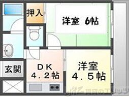 ウエストハイツII 1階2DKの間取り