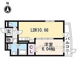 カメリアＹII 2階1LDKの間取り