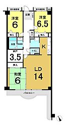 シャンテ川西5号棟 3SLDKの間取図画像