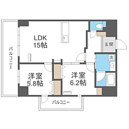 レクサスガーデン箱崎タワーズ　ＷＥＳＴ 6階2LDKの間取り