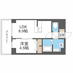 エルヴィータ箱崎 2階1LDKの間取り