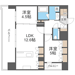 シーズンフラッツ渡辺通 2LDKの間取図画像
