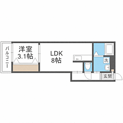 ウィルメゾン和白駅前 2階1LDKの間取り