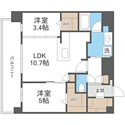 エンクレスト博多PARKSIDE 2LDKの間取図画像