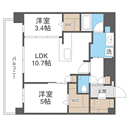 エンクレスト博多PARKSIDE 2LDKの間取図画像