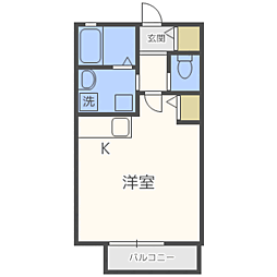エルメゾン若久 2階ワンルームの間取り