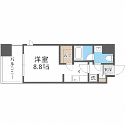 パークアクシス福岡県庁前 8階ワンルームの間取り