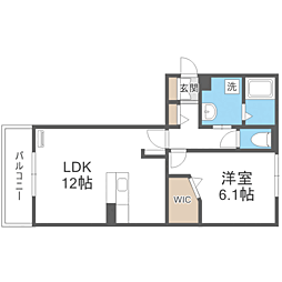 プリマベル 1階1LDKの間取り