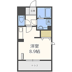 メゾン’Ｑ’ 1階ワンルームの間取り