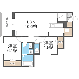 ラコルト板付 1階2LDKの間取り