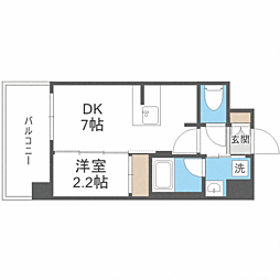 エンクレスト博多駅南ＦＩＴ 2階1DKの間取り