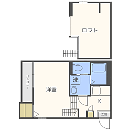 ハーモニーテラス和白 1階1Kの間取り