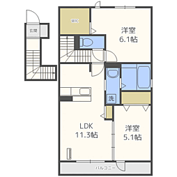 ビアンカ大名 2階2LDKの間取り