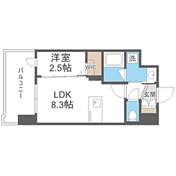 シーズンフラッツ渡辺通 1LDKの間取図画像