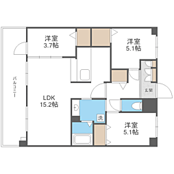 CRESCENT六本松南 3LDKの間取図画像