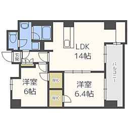 レジディア西新 2LDKの間取図画像