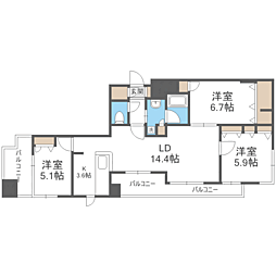 アクタス渡辺通パークシティ 3LDKの間取図画像