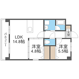 SQUARE箱崎東 2LDKの間取図画像