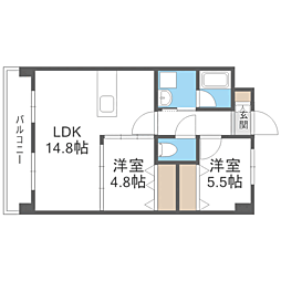 SQUARE箱崎東 2LDKの間取図画像