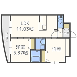 ルッシェ渡辺通 2LDKの間取図画像