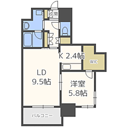 RJRプレシア博多楽水園 1LDKの間取図画像