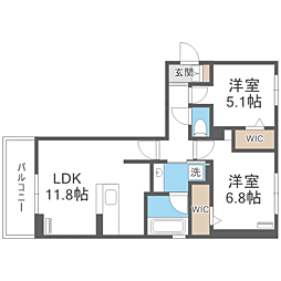 トリシア野多目II II 2LDKの間取図画像