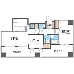 KDXレジデンス大濠ハーバービュータワー 2LDKの間取図画像