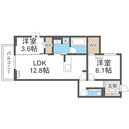 福岡市城南区樋井川4丁目アパート 2LDKの間取図画像