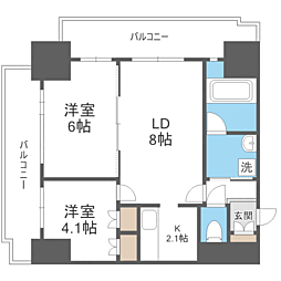 RJRプレシア吉塚駅前 2LDKの間取図画像