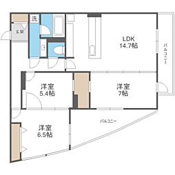 S-FORT警固タワー 3LDKの間取図画像