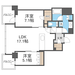 プレミスト天神赤坂タワー 2LDKの間取図画像