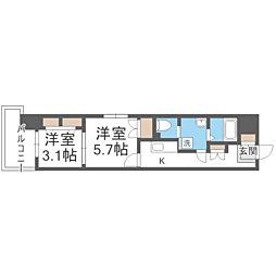 エンクレスト渡辺通2 2Kの間取図画像